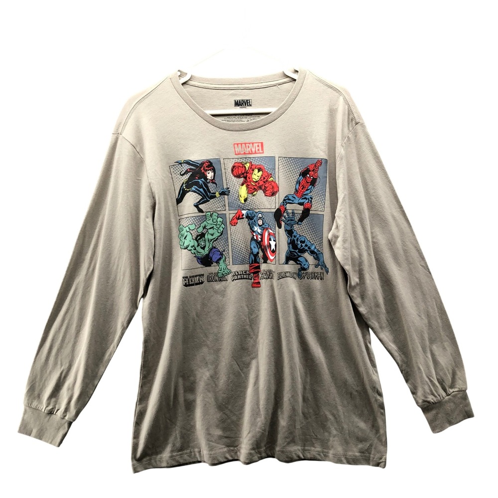 NWT Marvel Avengers Graphic Long Sleeve T-Shirt Mens L Tan Cotton Blend Comic